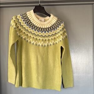 Christopher Banks Women's Green Fair Isle Sweater Crew Neck Long Sleeves sz M